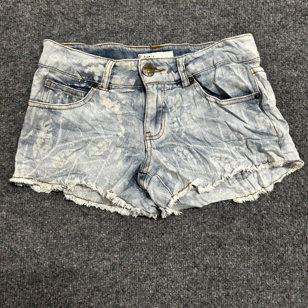 Vintage Havana Denim Shorts Womens Size 25 Blue Acid Wash Floral Raw Hem P1240